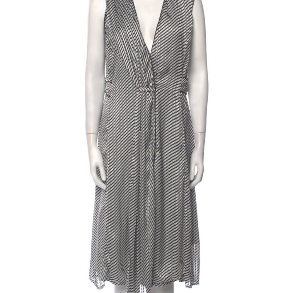 Deborah Lyons Blue-Black and White Stripe Wrap Tie Front Midi Dress Size XL